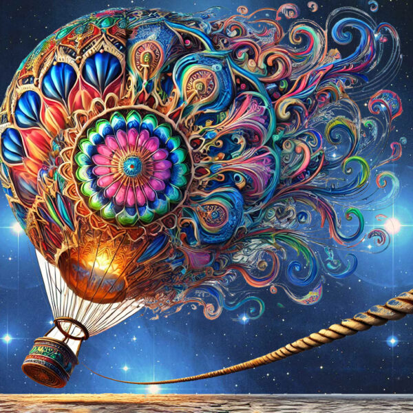 Fantasy Hot Air Balloon with Pleiades background